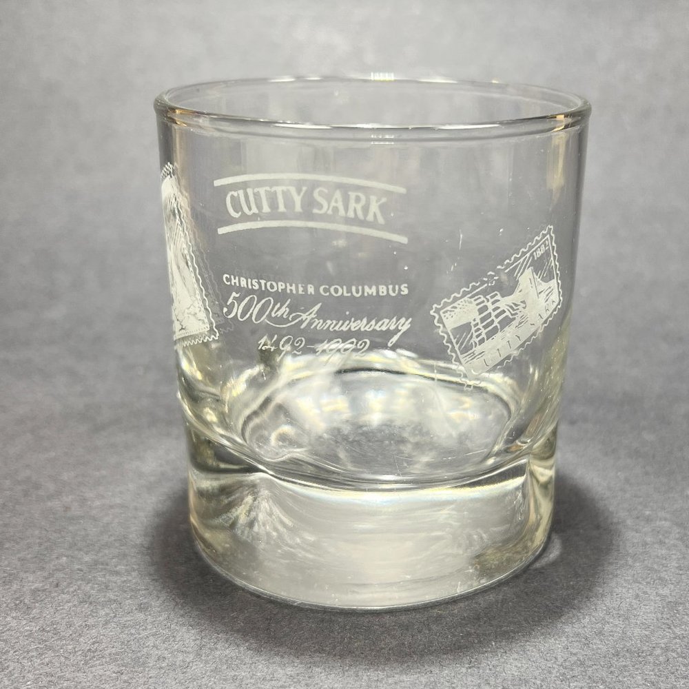 Vtg Cutty Sark Whiskey Glass Christopher Columbus 500th Anniversary Dimpled 8 oz